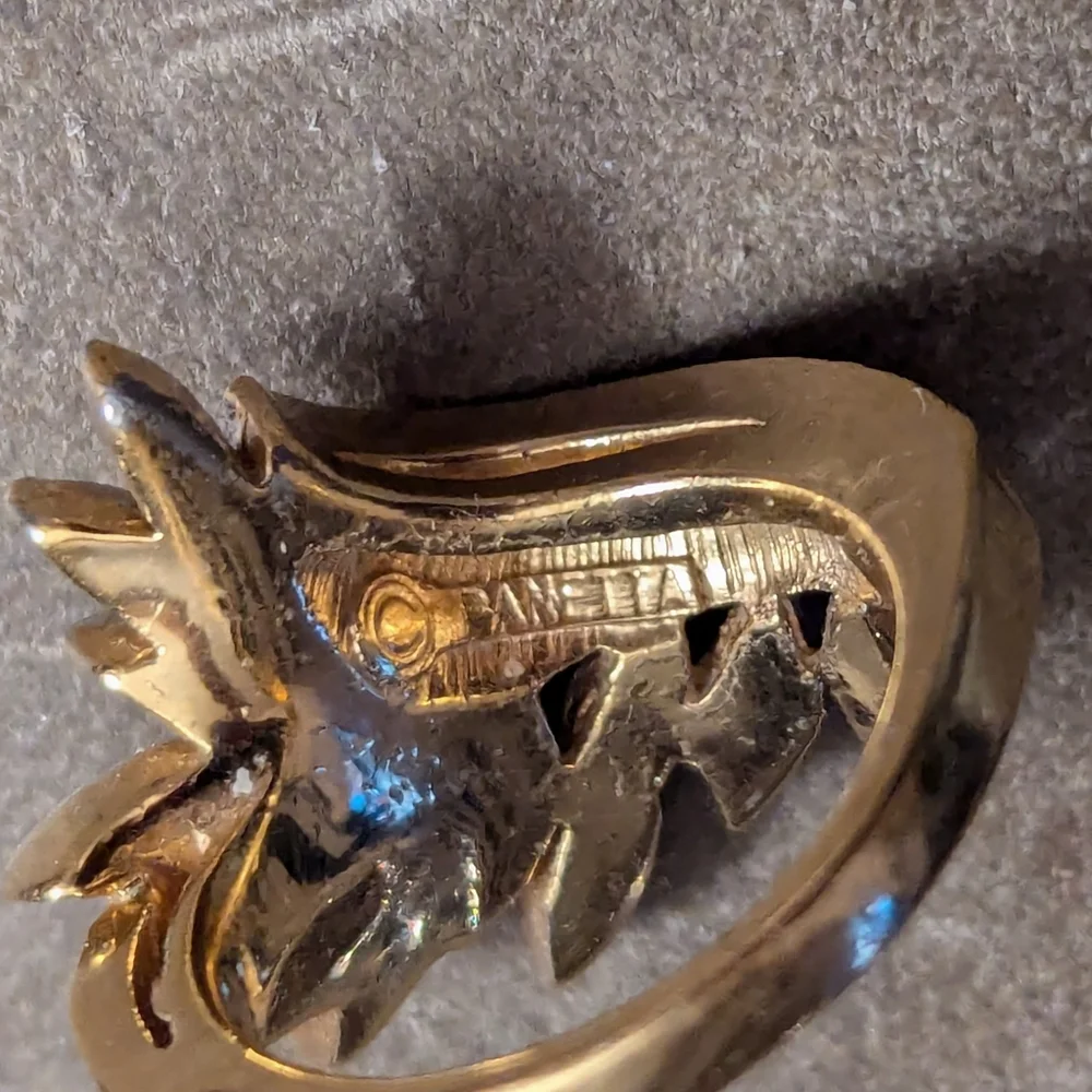 Panetta Vintage Ring Rhinestone Goldtone Silvertone Leaf Cocktail Party